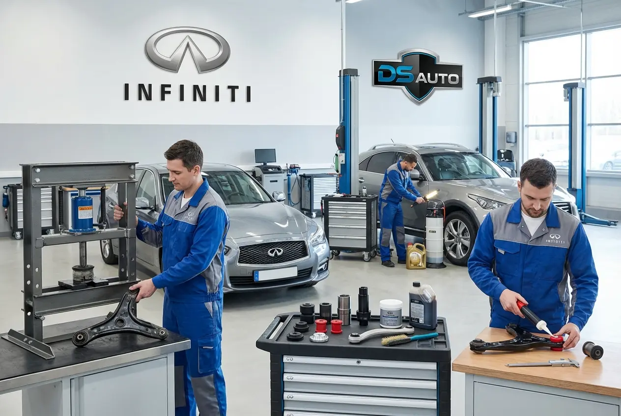 Замена сайлентблоков передних рычагов Infiniti в автосервисе «DS Auto» в Жуковском
