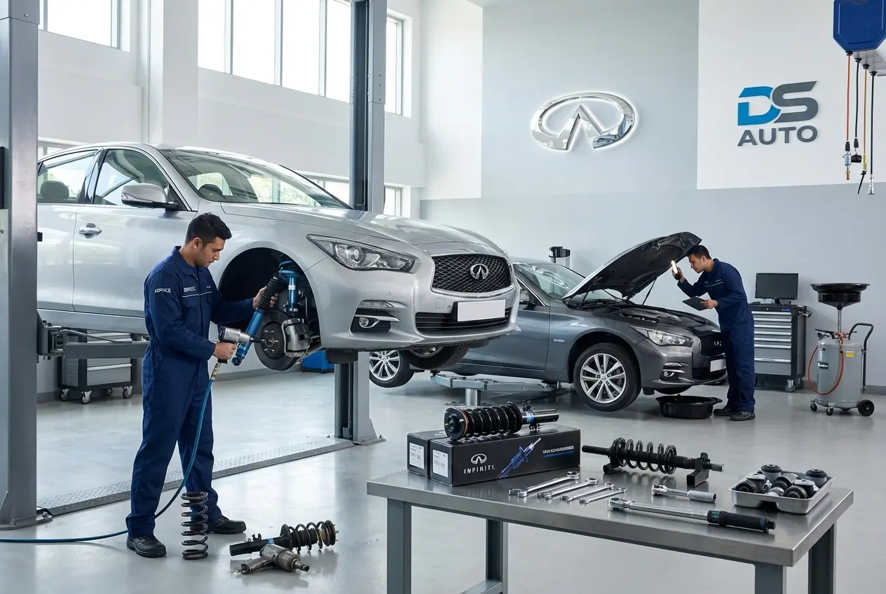 Замена передних и задних стоек амортизаторов Infiniti в автосервисе DS Auto в Жуковском
